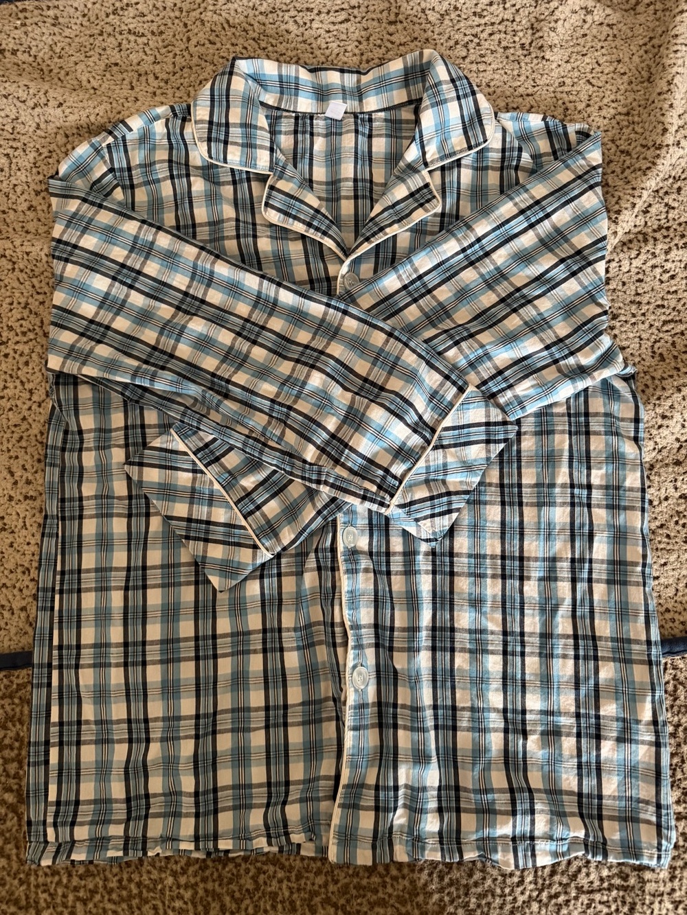 Vulcanodon Men's Lightweight Plaid Button-Up pajama set - Blue/White